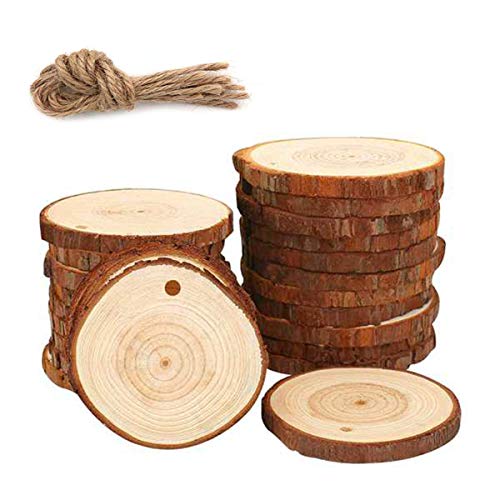 10Stk Natürliche Holzscheiben 5-6cm Rund Unbehandelte Holz ​Log Scheiben mit Loch Holzkreise Baumscheibe Holz-Scheiben Holzdeko mit Rinde für DIY Basteln Weihnachtsschmuck Hochzeit Tischdekoration von Duories