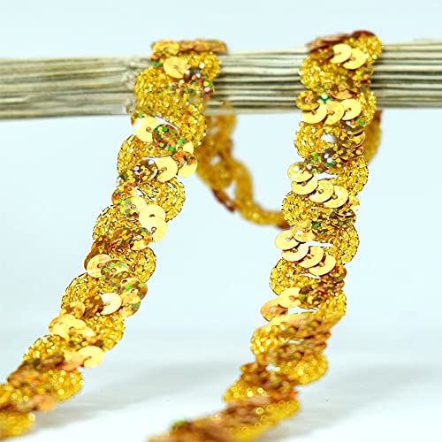 12 Meter 18mm Glitzer Pailletten Spitzenband Paillettenband Spitzenborte Geflochten Dekoband Zierband Borten Bänder Pailletten Bänder Trim Bortenband für DIY Nähen Kostüme Handwerk Verzierungen,Gold A von Duories