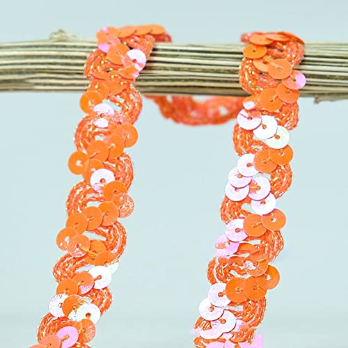 12 Meter 18mm Glitzer Pailletten Spitzenband Paillettenband Spitzenborte Geflochten Dekoband Zierband Borten Bänder Pailletten Bänder Trim Bortenband für DIY Nähen Kostüme Handwerk Verzierungen,Orange von Duories