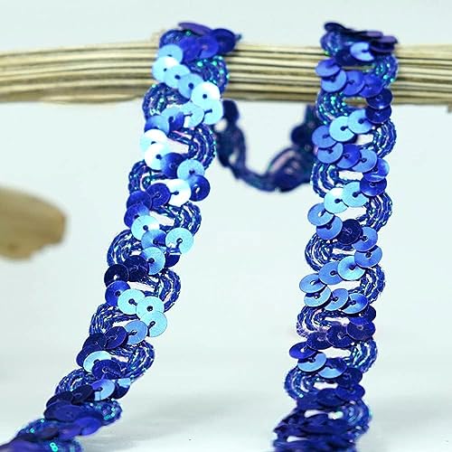 12 Meter 18mm Glitzer Pailletten Spitzenband Paillettenband Spitzenborte Geflochten Dekoband Zierband Borten Bänder Pailletten Bänder Trim Bortenband für DIY Nähen Kostüme Handwerk Deko,Navy blau von Duories