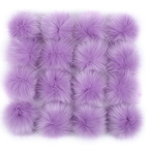 12 STK 10-11cm Kunstfell Pompons, Kunstfell Bommeln zum Basteln, Künstliche Fellbommel Flauschige Bommel Pom Pom zum Basteln DIY Kreative Handwerk Mützen Handschuhe Tasche Anhängern Dekor,Helles Lila von Duories