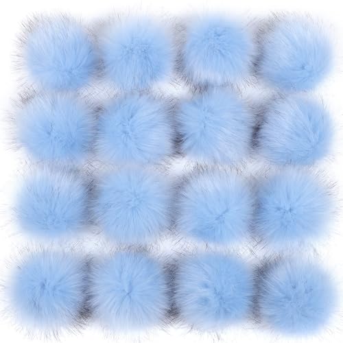 12 Stück 10-11cm Kunstfell Pompons, Kunstfell Bommeln zum Basteln, Künstliche Fellbommel Flauschige Bommel Pom Pom zum Basteln DIY Kreative Handwerk Mützen Handschuhe Tasche Anhängern Dekor,Blau von Duories