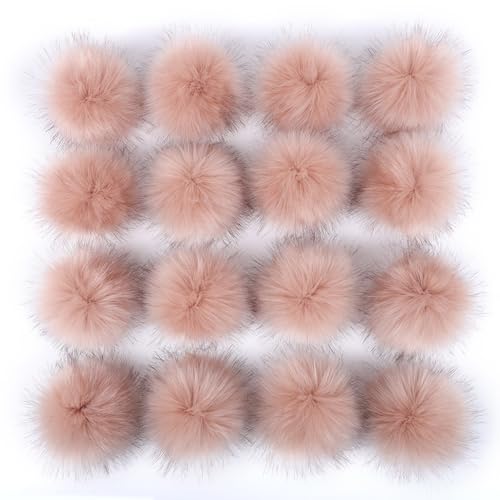 12 Stück 8-9cm Kunstfell Pompons, Kunstfell Bommeln zum Basteln, Künstliche Fellbommel Flauschige Bommel Pom Pom zum Basteln DIY Kreative Handwerk Mützen Handschuhe Tasche Anhängern Dekor,Altrosa von Duories