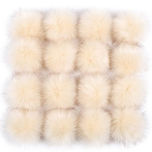 12 Stück 8-9cm Kunstfell Pompons, Kunstfell Bommeln zum Basteln, Künstliche Fellbommel Flauschige Bommel Pom Pom zum Basteln DIY Kreative Handwerk Mützen Handschuhe Tasche Anhängern Dekor,Beige von Duories