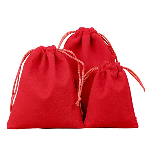 12 Stück Samtbeutel Schmuckbeutel, Kleine Stoff Beutel mit Kordelzug, Samt Säckchen Geschenkbeutel Stoffsäckchen zum Befüllen für Schmuck Hochzeit Weihnachten Geburtstag Party Geschenk,5x7cm Rot von Duories