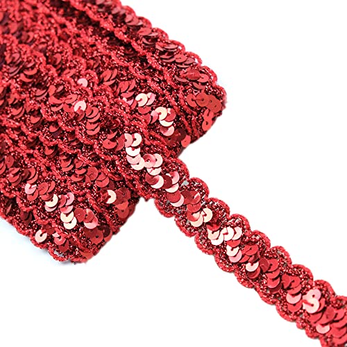 13 Meter 23mm Glitzer Pailletten Spitzenband Paillettenband Spitzenborte Geflochten Dekoband Zierband Borten Bänder Pailletten Bänder Trim Bortenband für DIY Nähen Kostüme Handwerk Verzierungen,Rot von Duories