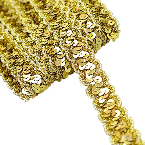 13 Meter 23mm Glitzer Pailletten Spitzenband Paillettenband Spitzenborte Geflochten Dekoband Zierband Borten Bänder Pailletten Bänder Trim Bortenband für DIY Nähen Kostüme Handwerk Deko,Hell Gold von Duories