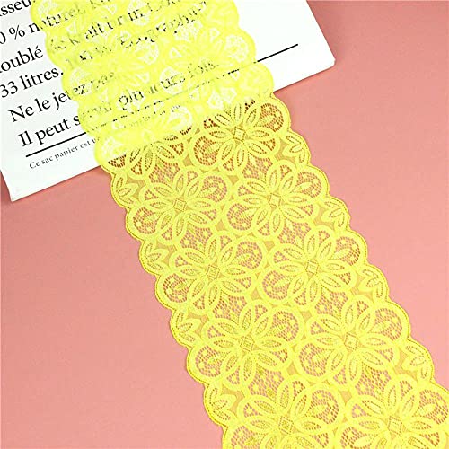 18cm x 2m Elastizität Spitzenband Spitzenbordüre Spitzenborte Zierband Dekoband Spitzen Borten Bänder zum Nähen,DIY Basteln,Deko für Kleidung Unterwäsche Dessous Hochzeitskleid Tischdeko,Gelb von Duories