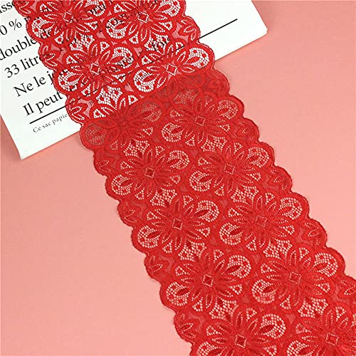 18cm x 2m Elastizität Spitzenband Spitzenbordüre Spitzenborte Zierband Dekoband Spitzen Borten Bänder zum Nähen,DIY Basteln,Deko für Kleidung Unterwäsche Dessous Hochzeitskleid Tischdeko,Rot von Duories