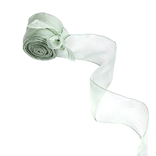 1X 5 Yard Plissierter Chiffonband 40mm,Chiffon Hochzeit Bänder Geschenkband Schleifenband Stoffband Dekoband zum Nähen für Hochzeit Einladung Party Taufe Geburtstag Blumensträuße Zimmerdeko,Hellgrün von Duories