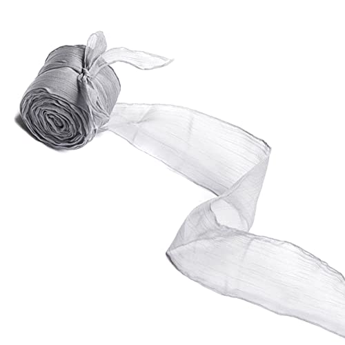 1X 5 Yard Plissierter Chiffonband 40mm,Chiffon Hochzeit Bänder Geschenkband Schleifenband Stoffband Dekoband zum Nähen für Hochzeit Einladung Party Taufe Geburtstag Blumensträuße Zimmerdeko,Grau von Duories