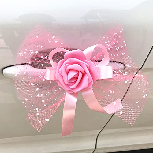 2 Stück Autoschmuck Hochzeit Auto Deko Rose Blumen Dekoschleife Fertigschleife Autoschleifen Antennenschleifen für Hochzeit Deko Auto Rückspiegel Türgriff Deko Blumen,Rosa von Duories