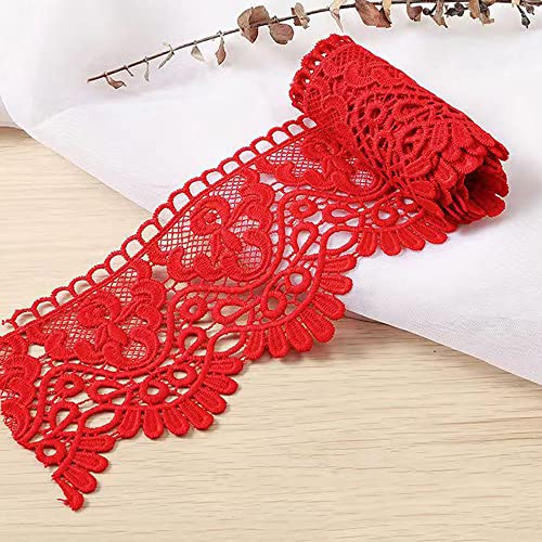 2 Yard 10cm Breite Milchseide Vintage Spitzenborte Spitzenband Spitzenbordüre Stickerei Dekoband Zierband Spitze Blumenband Borte für Nähen Handwerk Dessous Hochzeitskleid Hochzeit Haus Deko,Rot von Duories