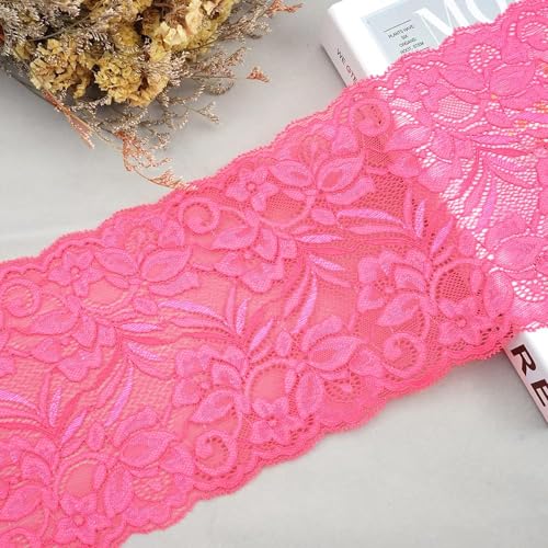 2 Yard 15cm Vintage Blumen Blattmuster Elastizität Spitzenband Spitzenborte Dekoband Zierband Borten Bänder Spitzenbordüre Zum Nähen Für DIY Kleidung Unterwäsche Hochzeitskleid Tischdeko,Dunkelpink von Duories