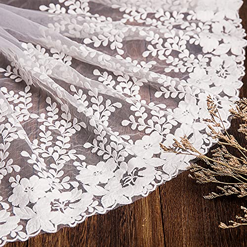 2 Yard Vintage Bestickter Spitzenbesatz Spitzenborte Dekoband Spitzenband Spitzenbordüre Zierband Spitzenstoff für Nähen Brautschleiern Petticoats Hochzeitskleid Hochzeit Deko 32cm Breite,A Weiß von Duories