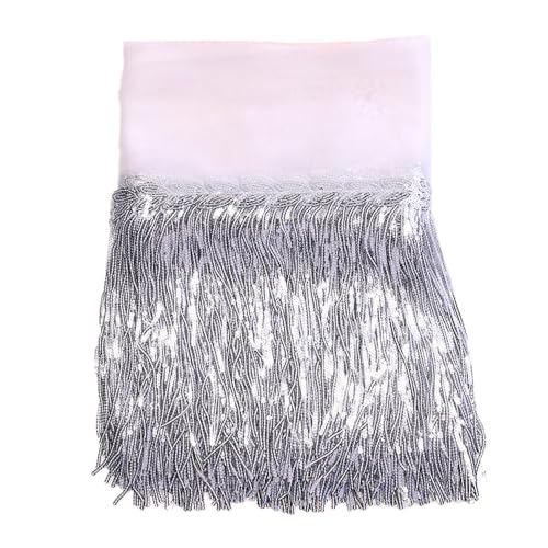 2 Yards 20cm Bling Pailletten Fringe Trim Fransen Quaste Fransenborte Fransenband Fransenbordüre Dekoband Tanzfransen Fransen-Borten Bänder zum Nähen,DIY Basteln,Kleidung Dessous Vorhänge,Silber von Duories