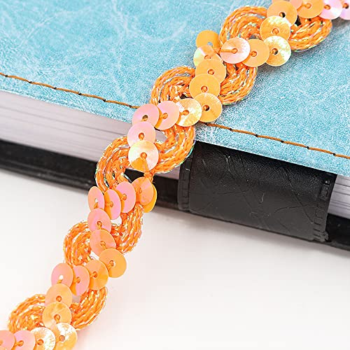 20 Meter 15mm Pailletten Spitzenband Paillettenband Spitzenborte Dekoband Zierband Borten Bänder Bling Glitzer Pailletten Bänder Trim Bortenband für DIY Nähen Handwerk Deko Bastelprojekte,Orange von Duories