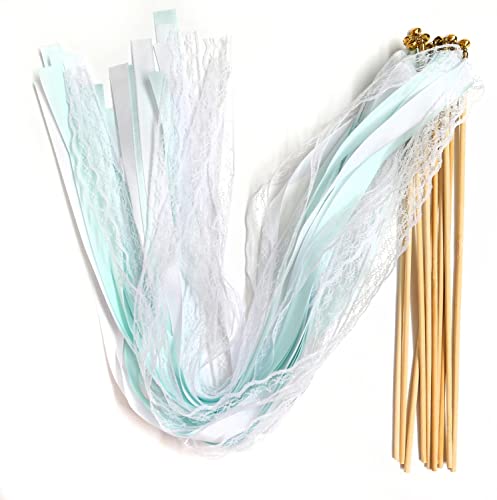 20 Stk Seidenfeenstab mit Glöcken,Hochzeit Luftschlangen Ribbon Spitzenfeenstab Zauberstäbe Hochzeitsbändern Glücksstäbe Wedding Wands für Hochzeit Geburtstage Weihnachten Partys Babypartys,Hellblau von Duories