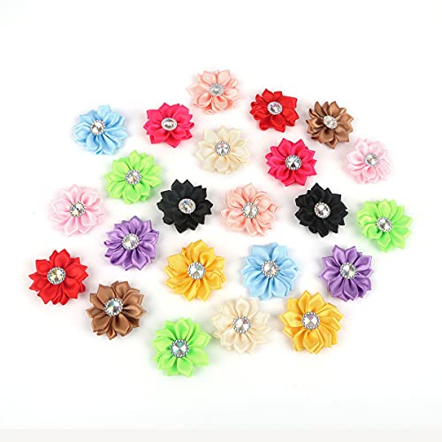 20 Stück 4cm Strass Künstliche Satinband Blumen Blütenköpfe Blumenköpfe Kunstblumen Seidenblumen Applikationen für DIY Basteln Stirnband Haarschleifen Scrapbooking Hochzeit Party Home Deko,Mischfarbe von Duories