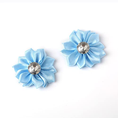 20 Stücke 4cm Strass Künstliche Satinband Blumen Blütenköpfe Blumenköpfe Kunstblumen Seidenblumen Applikationen für DIY Basteln Stirnband Haarschleifen Scrapbooking Hochzeit Party Home Deko,Blau von Duories