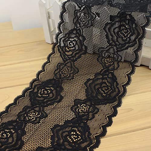 20cm Breite Elastizität Spitzenborte Spitzenband Spitzenbordüre Zierband Spitze Blume Borte für Handwerk Dessous Hochzeitskleid Hochzeit Dekor,Schwarz,3m von Duories