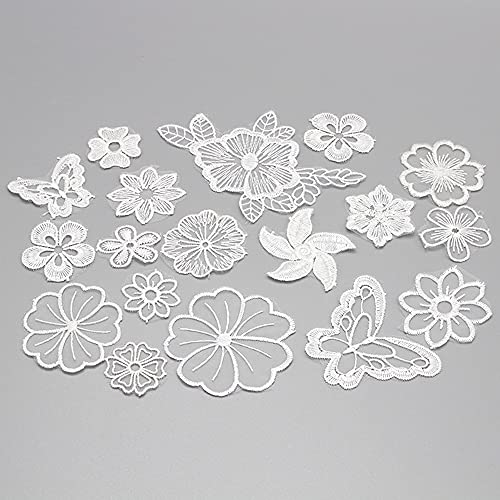 24 Stück Weiß Spitze Organza Stickerei Schmetterling Blumen Applique Patches Sticker Aufnäher Applikation Flicken zum Aufnähen Gestickte Basteln Dekorieren Auf Kleidung Gardine Tischtuch Taschen Schal von Duories