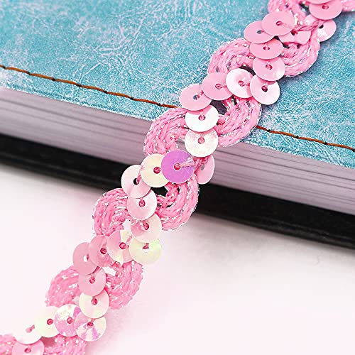 25 Meter 15mm Pailletten Spitzenband Paillettenband Spitzenborte Dekoband Zierband Borten Bänder Bling Glitzer Pailletten Bänder Trim Bortenband für DIY Nähen Handwerk Deko Bastelprojekte,Rosa von Duories