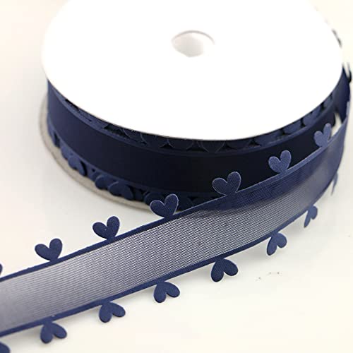 25mm x 18m Herzen Organzaband Organza Bänder Geschenkband Tüllband Schleifenband Dekoband für Auto Hochzeit Deko Tischdeko Zimmerdeko,um zu machen Antennenschleifen Autoschleifen Autoschmuck,Navy blau von Duories