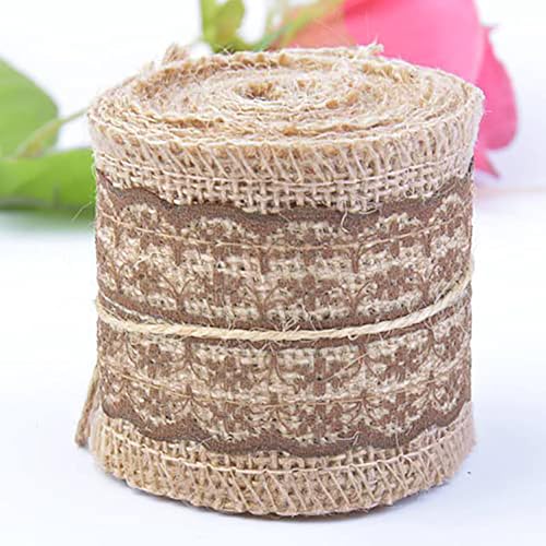 2m Juteband mit Spitze, Breite 6cm Vintage Spitze Juteband Jutebänder, Natürliche Jute Bänder und Spitze Dekoband für DIY Basteln Hochzeit Geschenkverpackung Weihnachten Deko Hausdeko, Coffee von Duories