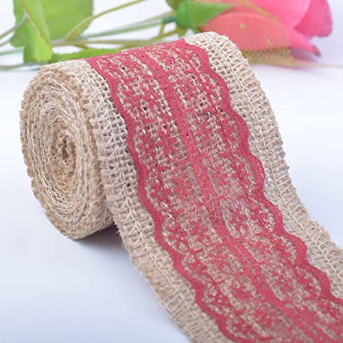 2m Juteband mit Spitze, Breite 6cm Vintage Spitze Juteband Jutebänder, Natürliche Jute Bänder und Spitze Dekoband für DIY Basteln Hochzeit Geschenkverpackung Weihnachten Deko Hausdeko, Weinrot von Duories