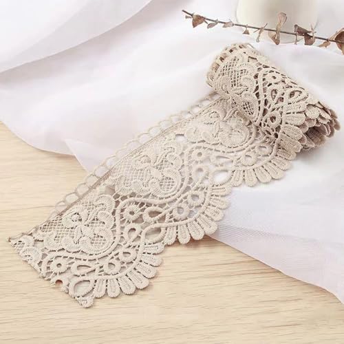 3 Yard 10cm Breite Milchseide Vintage Spitzenborte Spitzenband Spitzenbordüre Stickerei Dekoband Zierband Spitze Blumenband Borte für Nähen Handwerk Dessous Hochzeitskleid Hochzeit Haus Deko,Hellgrau von Duories