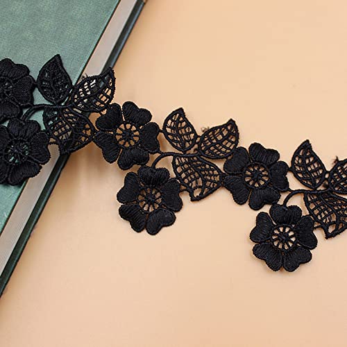 3 Yard 5.5cm Schwarz Blumen Blätter Spitzenband Häkelspitze Häkelband Spitzenborte Häkel-Borte Spitzenbesatz Spitzenbordüre Dekoband Zierband für DIY Nähen Kleiderbordüre Tischdecke Vorhang Deko von Duories