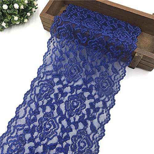 3 Yards 18cm Breite Bunte Elastizität Spitzenbordüre Spitzenband,Rose Blumen Muster Spitzenborte Dekoband Zierspitze Zierband Spitzenstoff zum Nähen DIY Basteln Kleidung Unterwäsche Deko,Navy blau von Duories