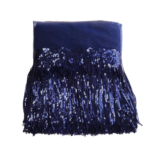 3 Yards 20cm Bling Pailletten Fringe Trim Fransen Quaste Fransenborte Fransenband Fransenbordüre Dekoband Tanzfransen Fransen-Borten Bänder zum Nähen,DIY Basteln,Kleidung Dessous Vorhänge,Navy blau von Duories