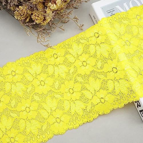 3 Yards Elastizität Spitzenband Spitzenbordüre,16cm Bunte Spitzen-Blumen Borte Dekoband Zierspitze Zierband Spitzenstoff Spitzenborte zum Nähen Deko für Kleidung Unterwäsche Tischdeko,Gelb von Duories