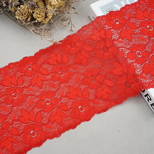 3 Yards Elastizität Spitzenband Spitzenbordüre,16cm Bunte Spitzen-Blumen Borte Dekoband Zierspitze Zierband Spitzenstoff Spitzenborte zum Nähen Deko für Kleidung Unterwäsche Tischdeko,Rot von Duories