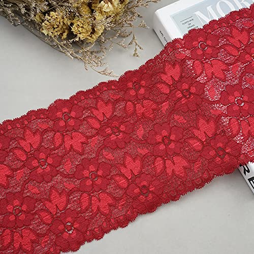 3 Yards Elastizität Spitzenband Spitzenbordüre,16cm Bunte Spitzen-Blumen Borte Dekoband Zierspitze Zierband Spitzenstoff Spitzenborte zum Nähen Deko für Kleidung Unterwäsche Tischdeko,Weinrot von Duories