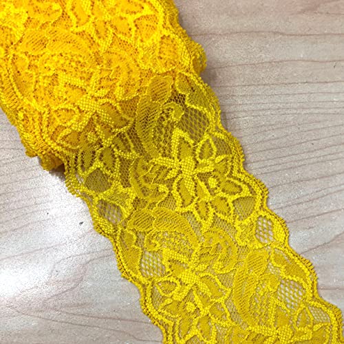 3 Yards Elastizität Spitzenbordüre Spitzenband,8cm Breite Bunte Spitzen-Blumen Borte Dekoband Zierspitze Zierband Spitzenstoff Spitzenborte für Nähen DIY Handwerk Kleidung Unterwäsche,Gelb von Duories