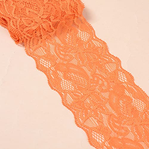 3 Yards Elastizität Spitzenbordüre Spitzenband,8cm Breite Bunte Spitzen-Blumen Borte Dekoband Zierspitze Zierband Spitzenstoff Spitzenborte für Nähen DIY Handwerk Kleidung Unterwäsche,Orange von Duories