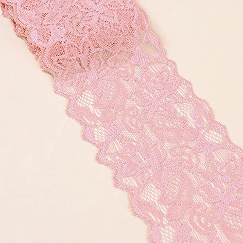 3 Yards Elastizität Spitzenbordüre Spitzenband,8cm Breite Bunte Spitzen-Blumen Borte Dekoband Zierspitze Zierband Spitzenstoff Spitzenborte für Nähen DIY Handwerk Kleidung Unterwäsche,Rosa von Duories