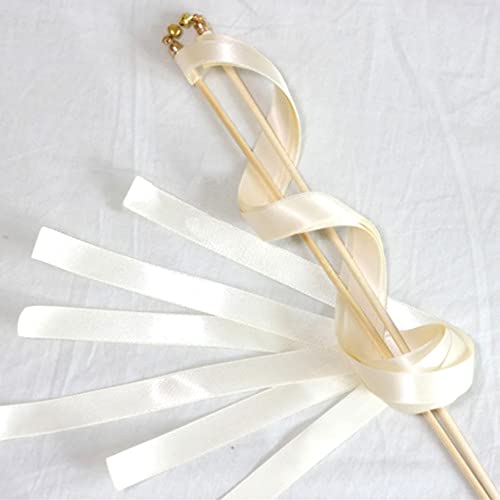 30 Stück Hochzeit Luftschlangen Ribbon Zauberstäbe Feenstäbe mit Glocken,Hochzeitsbändern Glücksstäbe Seidenfeenstab Wedding Ribbon Stick Gastgeschenke für Hochzeit Weihnachten Geburtstag Babypartys von Duories