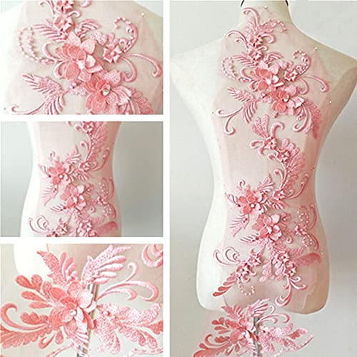 3D Spitze Flicken Applique Patch Stickerei Perlen Patches Blumenmotiv Spitzenbesatz für DIY Handwerk Nähen Ausschnitt Hochzeit Braut Kleidung Dekoration, Rosa von Duories