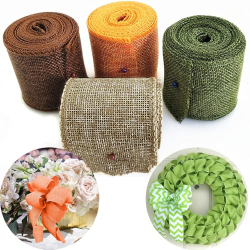 4 Rollen Juteband Dekoband,6cm Sackleinen Band Geschenkband Stoffband Dekobänder Schleifenband für DIY Handwerk Basteln,Geschenkverpackung,Hochzeit Party Ostern Weihnachten Dekoration,5M pro Rolle von Duories