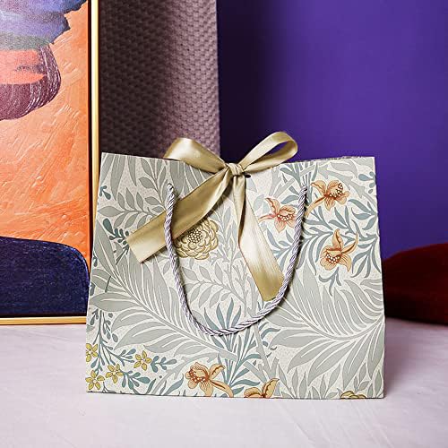 4 Stk Elegant Lilien Muster Papiertüten Geschenktüten mit Schleifenbändern,25x20x12cm Geschenkbeutel mit Griffen,Geschenktasche für Geburtstag Hochzeit Feiern Party Weihnachten Geschenken,Gold Band von Duories