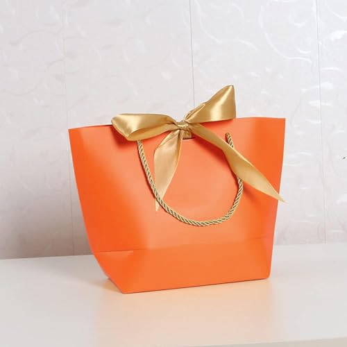 4 Stück Papiertüten Geschenktüte mit Schleifenbändern,21x14x16x7cm Geschenktaschen mit Griffen zum Verpacken von Geschenken für Geburtstag Hochzeit Feier Party Weihnachten Erntedankfest,Orange von Duories