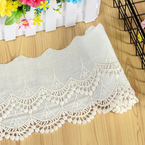 4 Yard 14cm Stickerei Baumwolle Spitzenband Spitzenborte Vintage Dekoband Zierband Borten Spitzen Bänder Spitzenstoff Spitze-Borten für DIY Basteln Nähen Hochzeit Deko Handwerk Deko, Beige von Duories