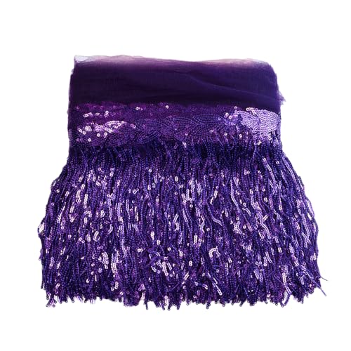 4 Yard 20cm Bling Pailletten Fringe Trim Fransen Quaste Fransenborte Fransenband Fransenbordüre Dekoband Tanzfransen Fransen-Borten Bänder zum Nähen,DIY Basteln,Kleidung Dessous Vorhänge,Dunkelviolett von Duories