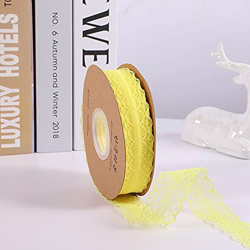 45M 3cm Breit Spitzenband Spitzenbordüre Geschenkband Spitze Borten Band Dekoband Zierband Spitzenborte Spitzenstoff Zum Nähen für DIY Basteln Hochzeit Tischdeko Scrapbooking Geschenkbox,Gelb von Duories