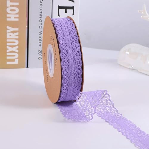 45M 3cm Breit Spitzenband Spitzenbordüre Geschenkband Spitze Borten Band Dekoband Zierband Spitzenborte Spitzenstoff Zum Nähen für DIY Basteln Hochzeit Tischdeko Scrapbooking Geschenkbox,Lila von Duories