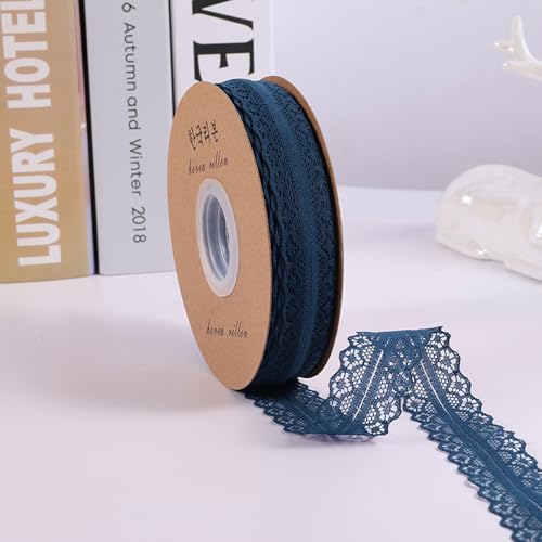 45M 3cm Breit Spitzenband Spitzenbordüre Geschenkband Spitze Borten Band Dekoband Zierband Spitzenborte Spitzenstoff Zum Nähen für DIY Basteln Hochzeit Tischdeko Scrapbooking Geschenkbox,Marine von Duories